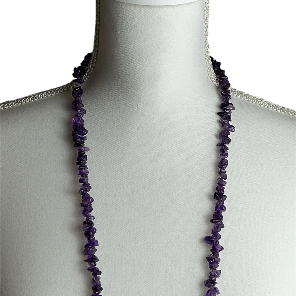 Hand Beaded Long Purple Chip Stone Style Necklace